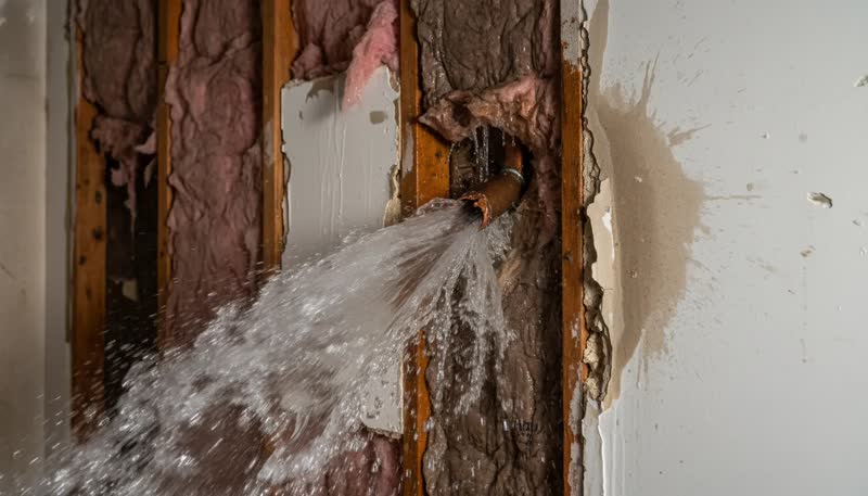 Burst pipe spraying water inside Florida home wall